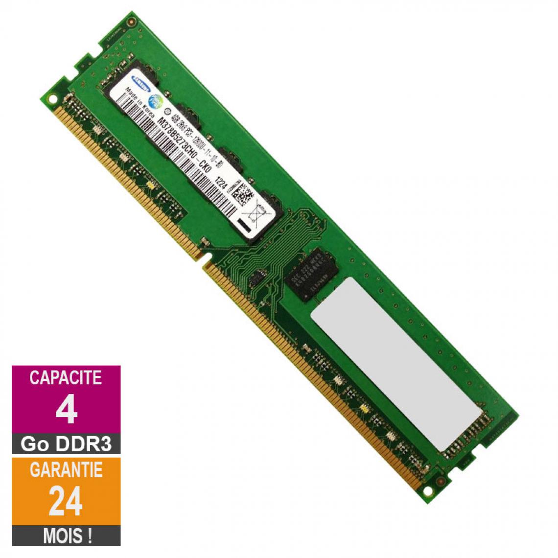 Samsung - Barrette Mémoire 4Go RAM DDR3 Samsung M378B5273CH0-CK0 DIMM PC3-12800U 2Rx8 - RAM PC Fixe