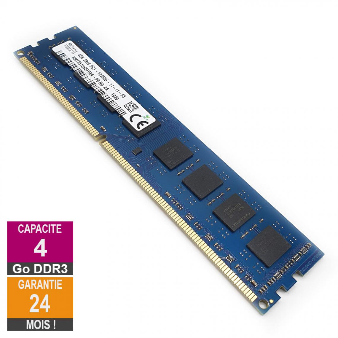 Hynix - Barrette Mémoire 4Go RAM DDR3 Hynix HMT351U6EFR8A-PB DIMM PC3-12800U 2Rx8 - RAM PC Fixe