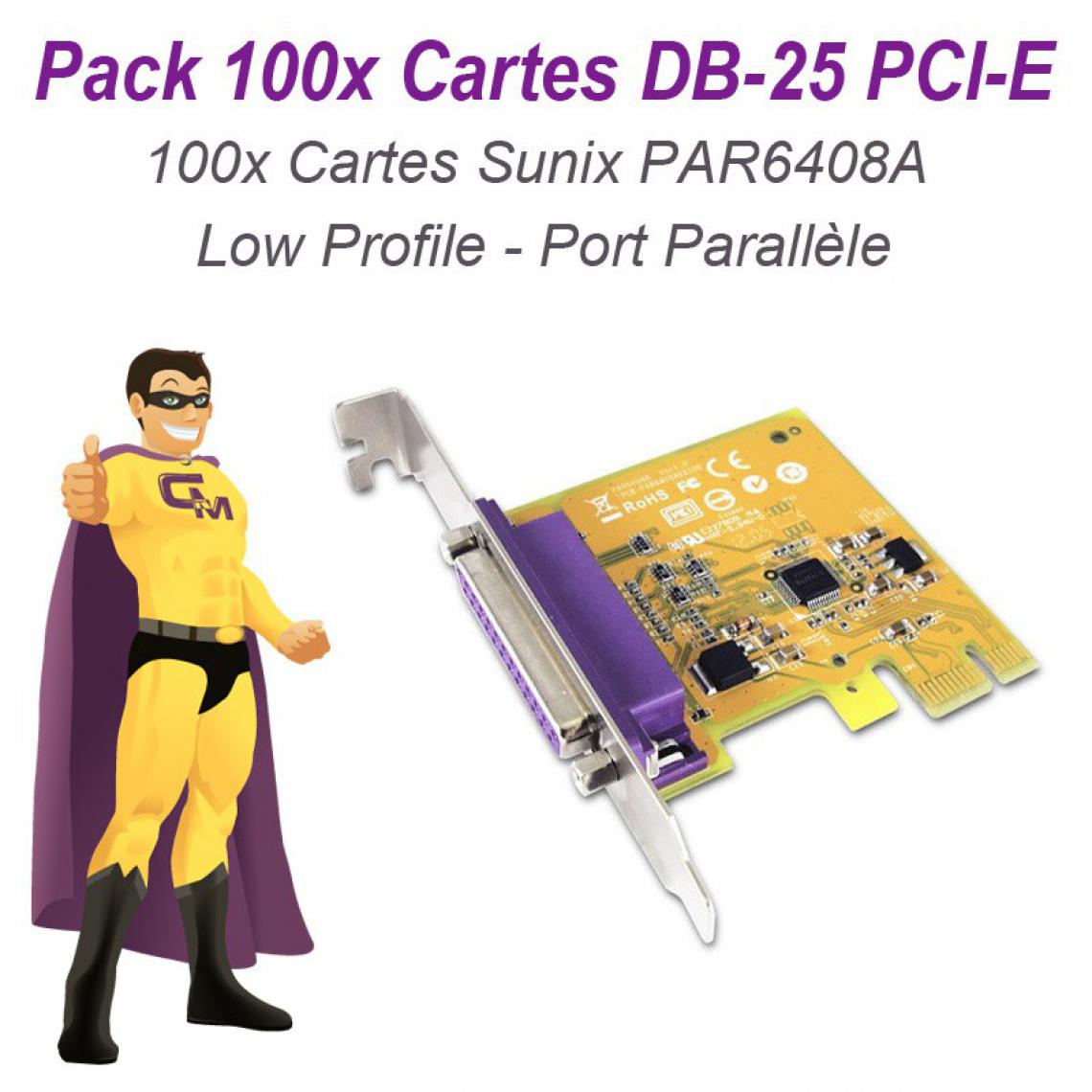 Sunix - Lot 100 Cartes SUNIX Port Parallèle IEEE1284 LPT DB-25 PCIe Low Profile PAR6408A - Carte Contrôleur USB