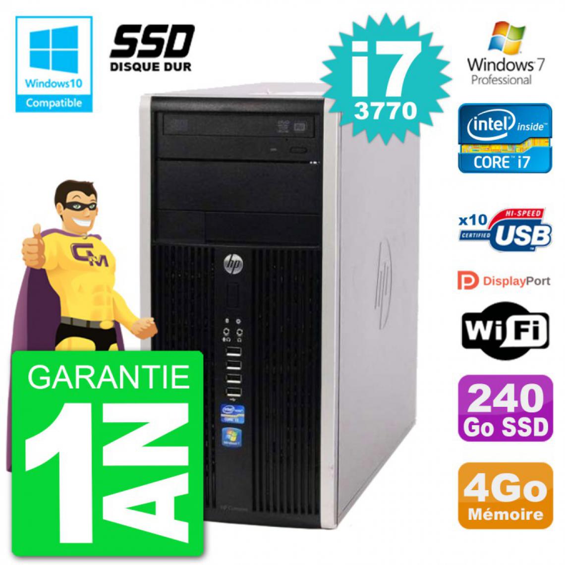 Hp - PC HP 6300 MT Intel Core i7-3770 RAM 4Go SSD 240Go Graveur DVD Wifi W7 - PC Fixe