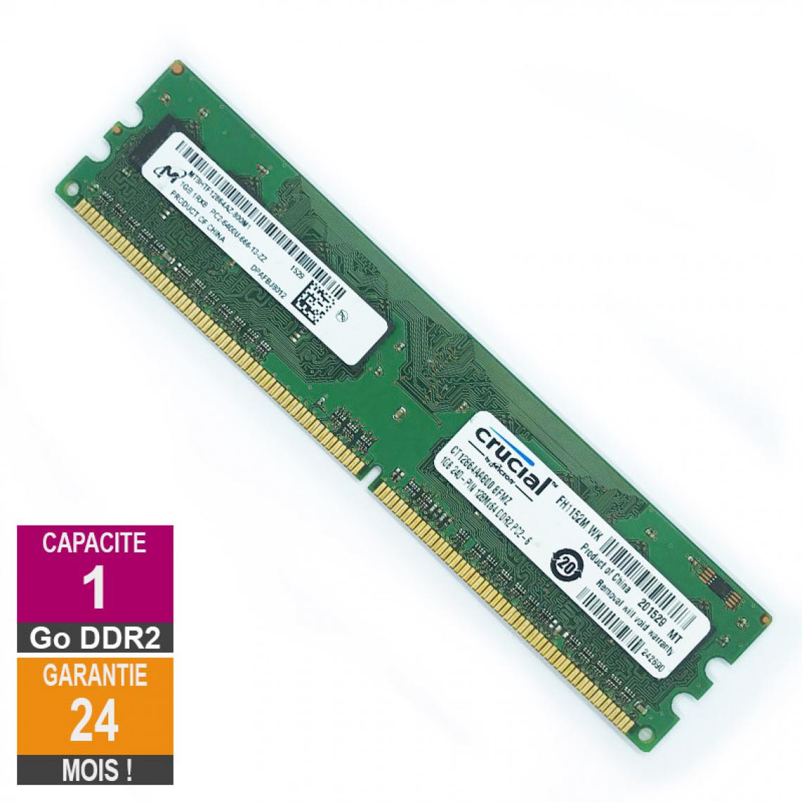 Micron - Barrette Mémoire 1Go RAM DDR2 Micron MT8HTF12864AZ-800M1 DIMM PC2-6400U 1Rx8 - RAM PC Fixe