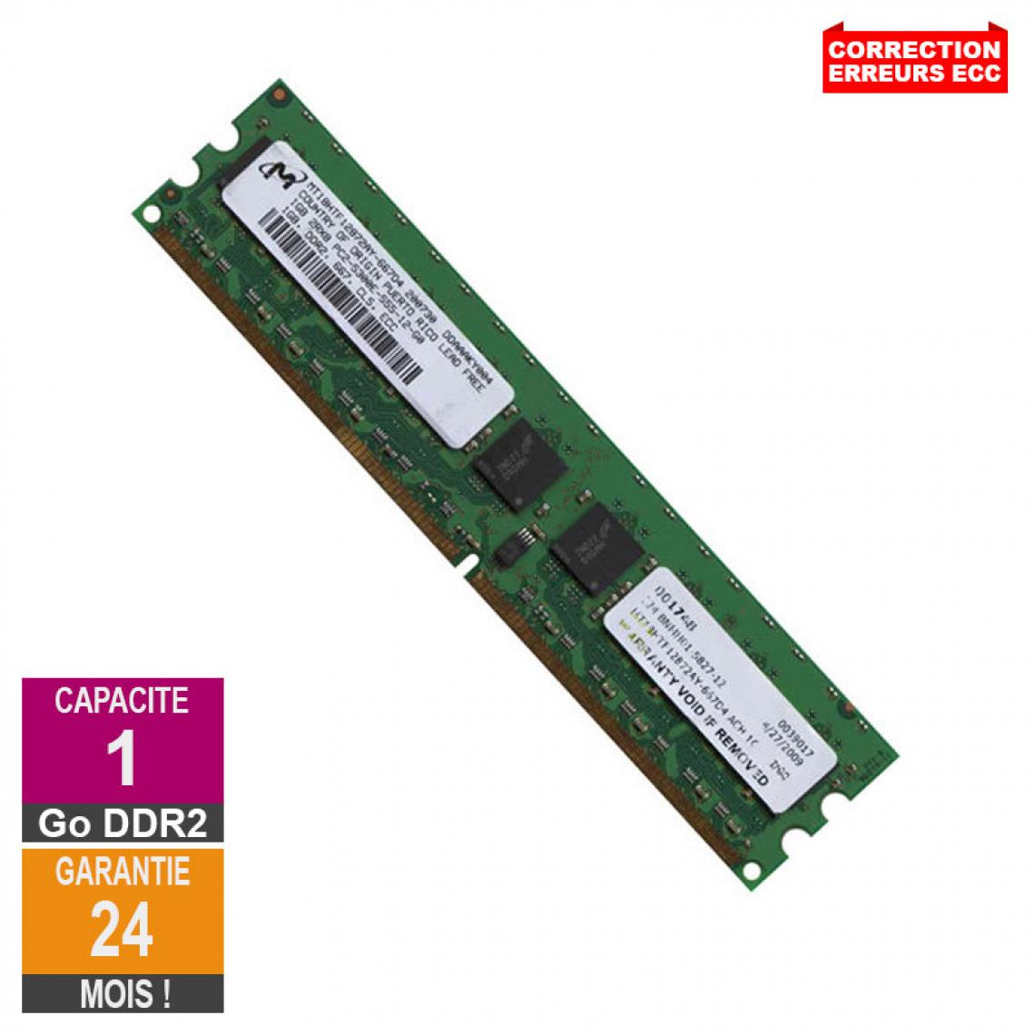 Micron - Barrette Mémoire 1Go RAM DDR2 Micron MT18HTF12872AY-667D4 DIMM PC2-5300E - RAM PC Fixe