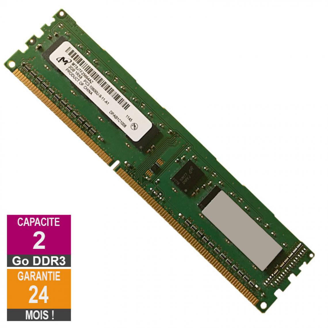 Micron - Barrette Mémoire 2Go RAM DDR3 Micron MT8JTF25664AZ-1G4D1 PC3-10600U 1333MHz 1Rx8 - RAM PC Fixe