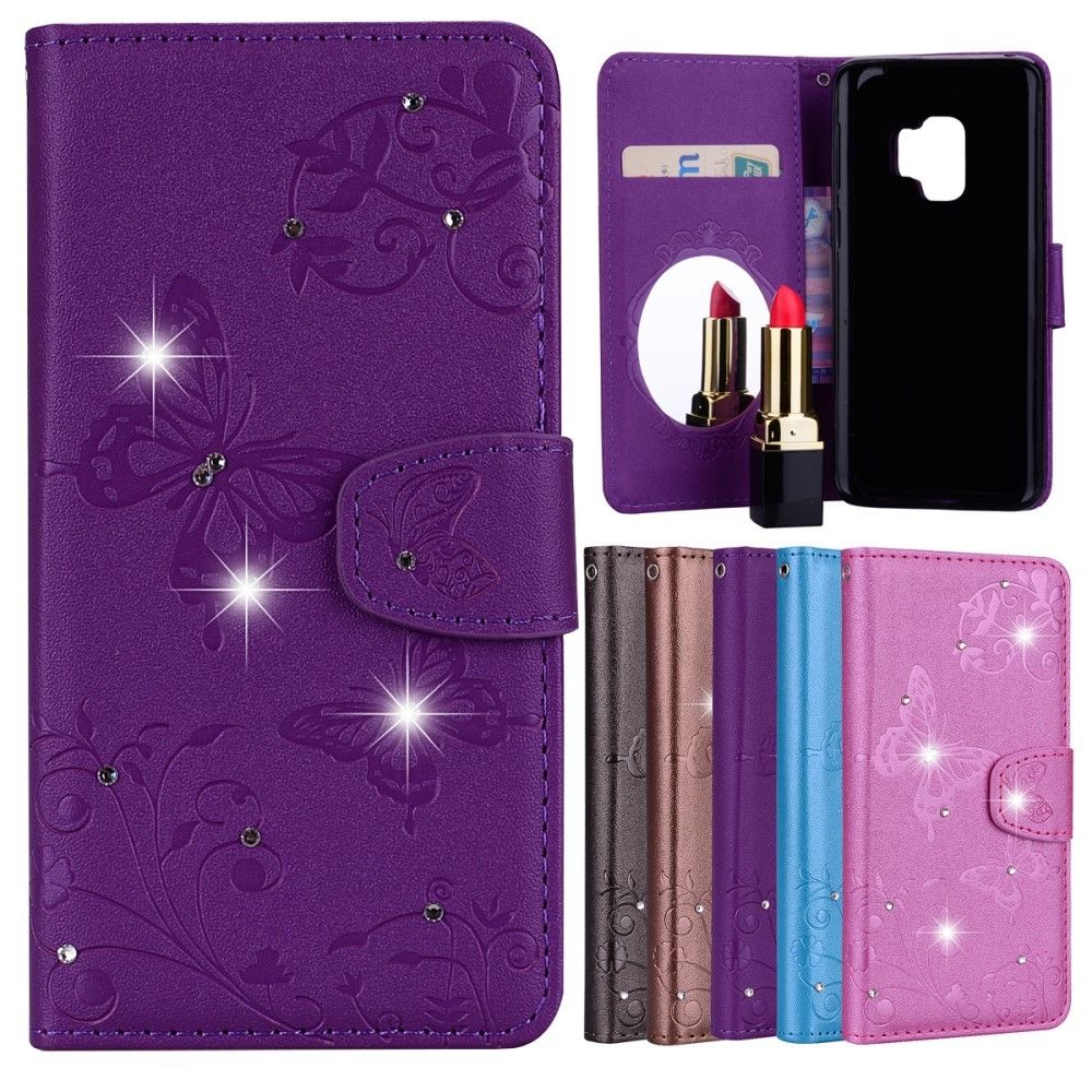 marque generique - Etui en PU  strass fleur papillon violet pour Samsung Galaxy S9 - Autres accessoires smartphone