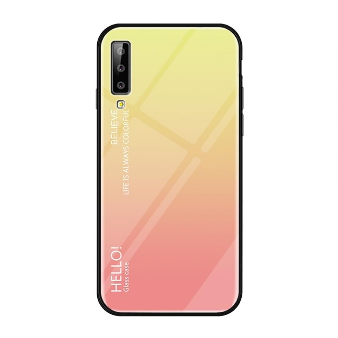 Wewoo - Coque Étui en verre de couleur dégradée pour Galaxy A7 (2018) (jaune) - Coque, étui smartphone
