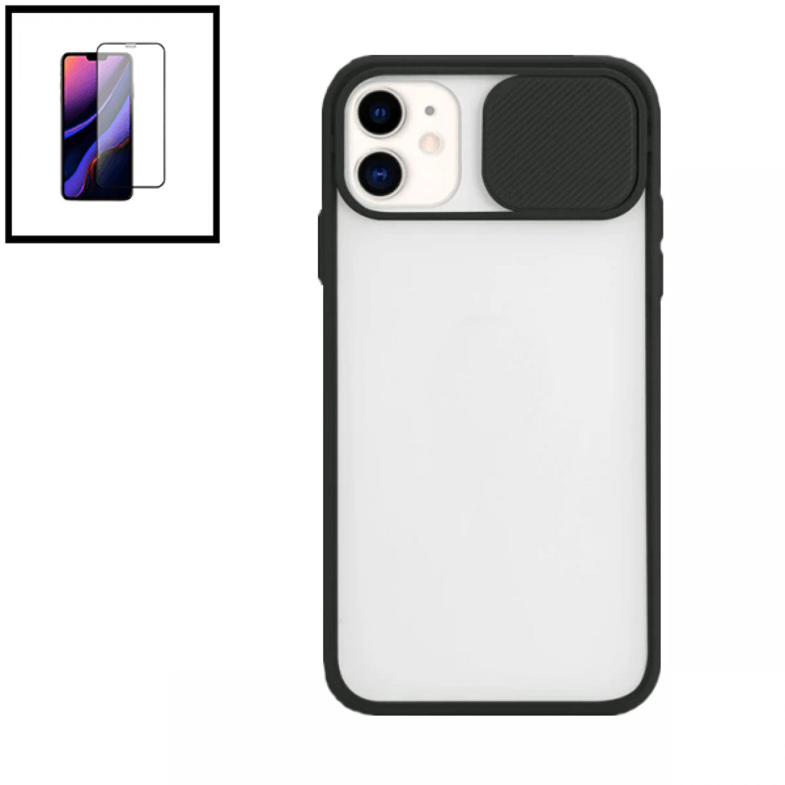 Phonecare - Kit Coque avec fenetre anti-choc mat + Film de Verre Trempé 5D à Couverture Complète pour iPhone SE 2020 - noir - Coque, étui smartphone