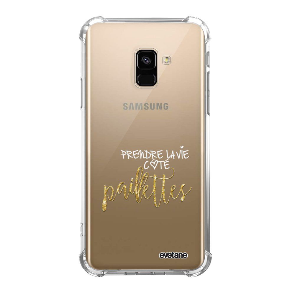 Evetane - Coque Samsung Galaxy A8 2018 anti-choc souple avec angles renforcés Côté Paillettes Evetane - Coque, étui smartphone