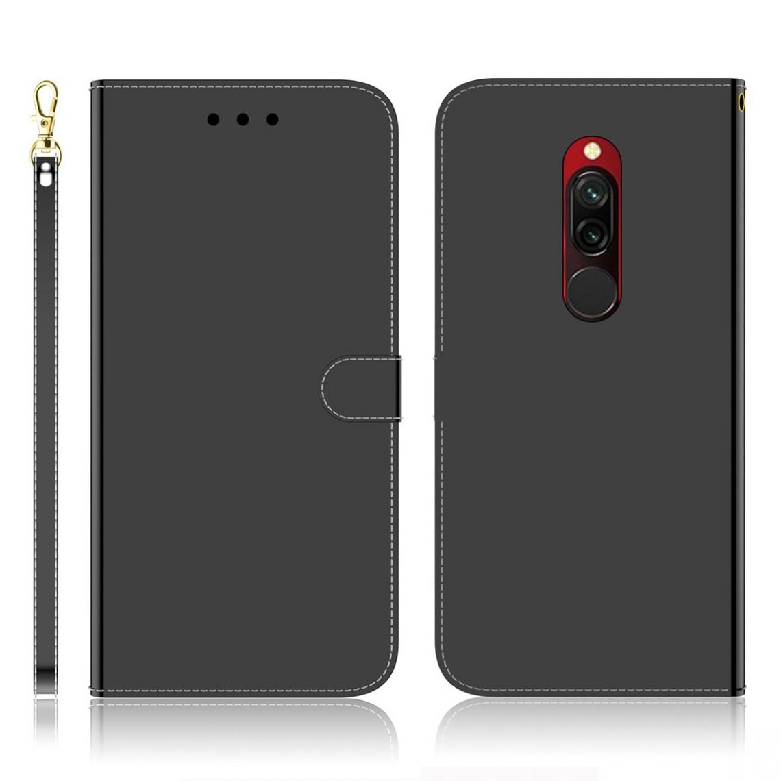 Wewoo - Housse Coque Pour Xiaomi Redmi 8 Etui à rabat horizontal en simili-miroir avec porte-carte et emplacements cartes ainsi que un portefeuille et une lanière Noir - Coque, étui smartphone