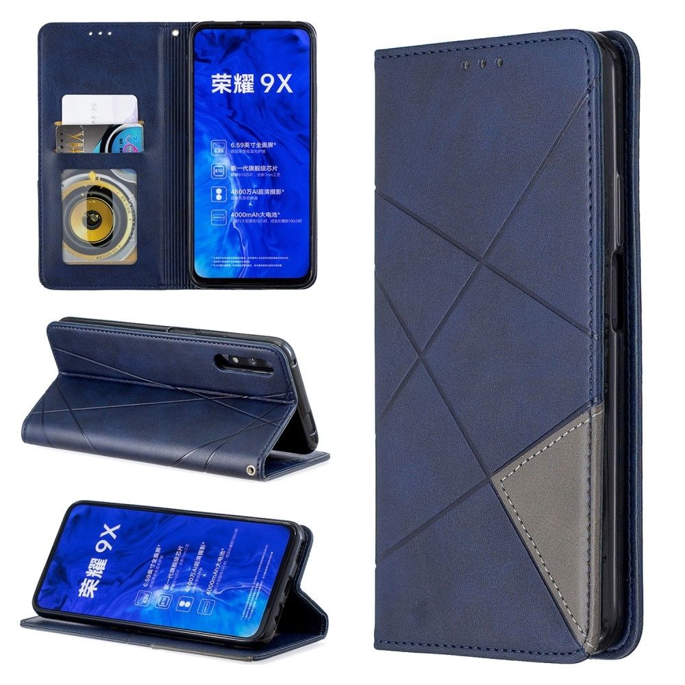 marque generique - Etui en PU motif géométrique avec porte-carte bleu pour votre Huawei Honor 9X/9X Pro - Coque, étui smartphone