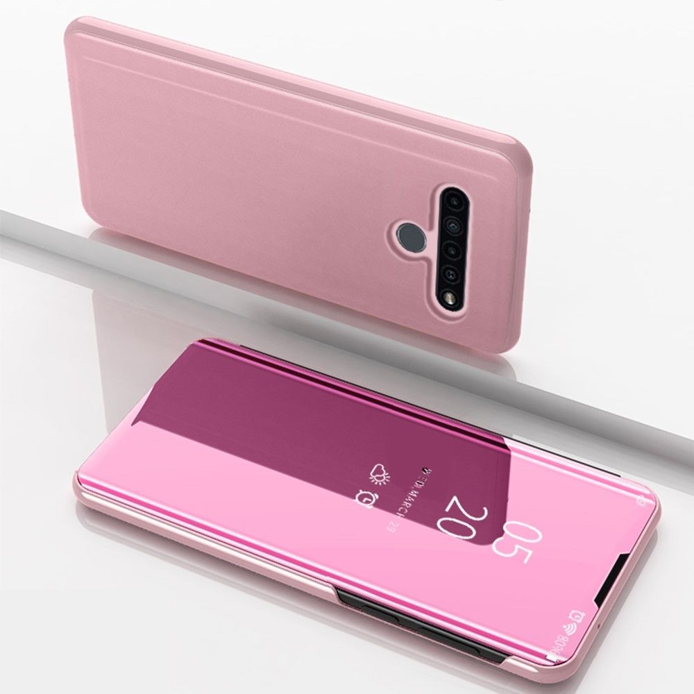 Generic - Coque en TPU + PU voir la surface du miroir de la fenêtre avec support or rose pour votre LG K61 - Coque, étui smartphone