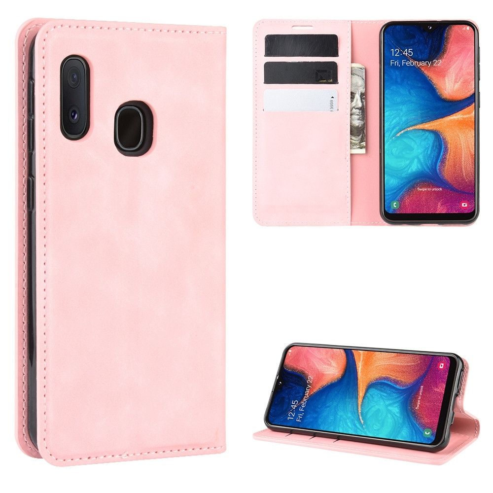 Wewoo - Housse Coque Pour Galaxy A20e Etui en cuir d'aspiration magnétique entreprise rétro-peau avec support et fentes cartes et portefeuille rose - Coque, étui smartphone