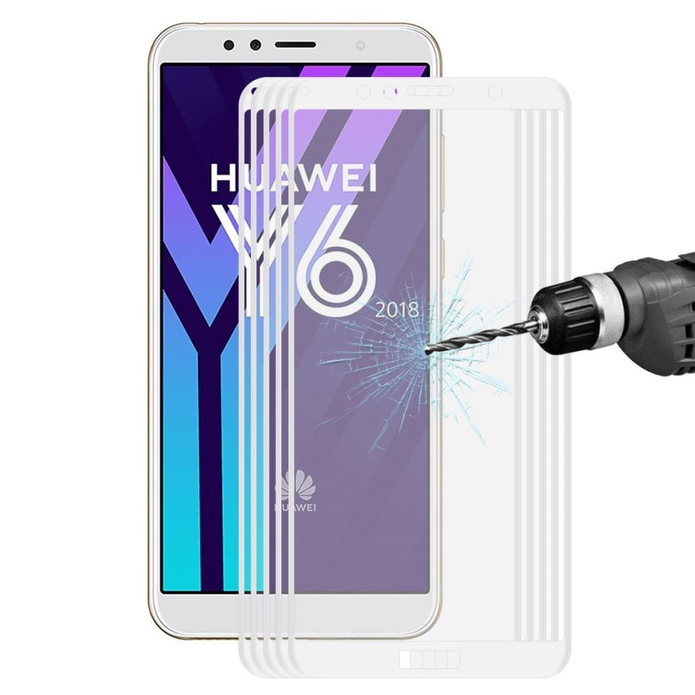 marque generique - Protecteur écran en verre trempé 5pcs 02mm fibre de carbone courbe 3D complète blanc pour votre Huawei Y6/Honor 7A - Autres accessoires smartphone
