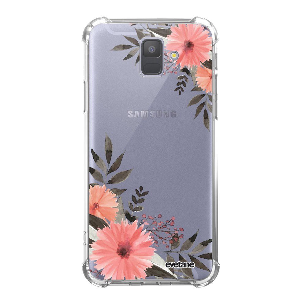 Evetane - Coque Samsung Galaxy A6 2018 anti-choc souple avec angles renforcés transparente Fleurs roses Evetane - Coque, étui smartphone