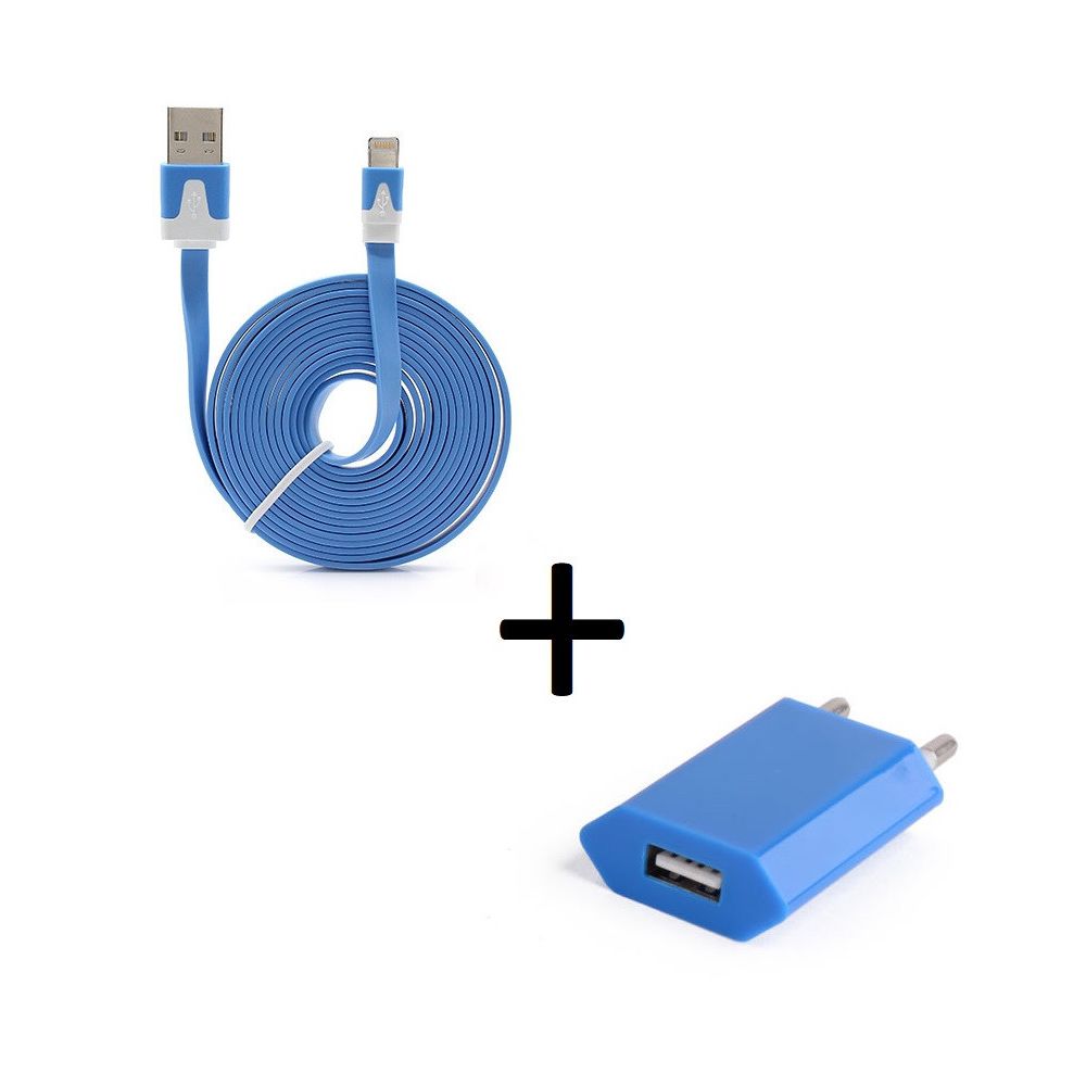 Shot - Pack Chargeur pour IPHONE SE Lightning (Cable Noodle 3m + Prise Secteur Couleur USB) APPLE IOS - Chargeur secteur téléphone