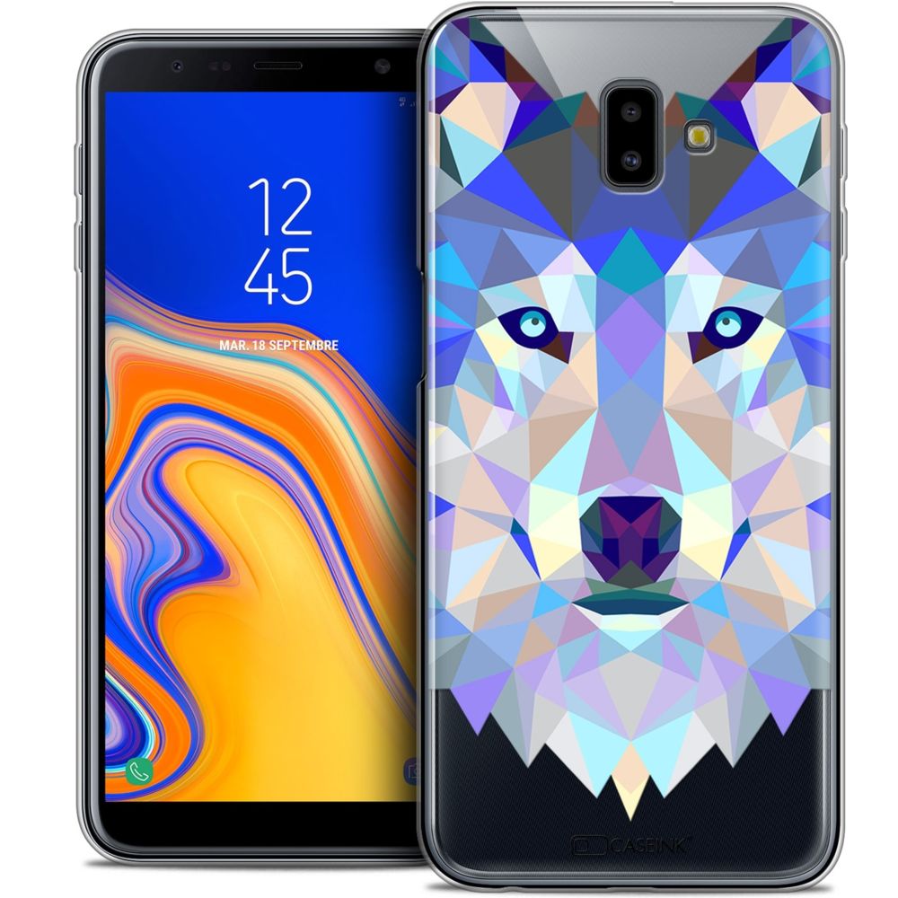 Caseink - Coque Housse Etui Pour Samsung Galaxy J6 Plus J6+ (6.4 ) [Crystal Gel HD Polygon Series Animal - Souple - Ultra Fin - Imprimé en France] Loup - Coque, étui smartphone