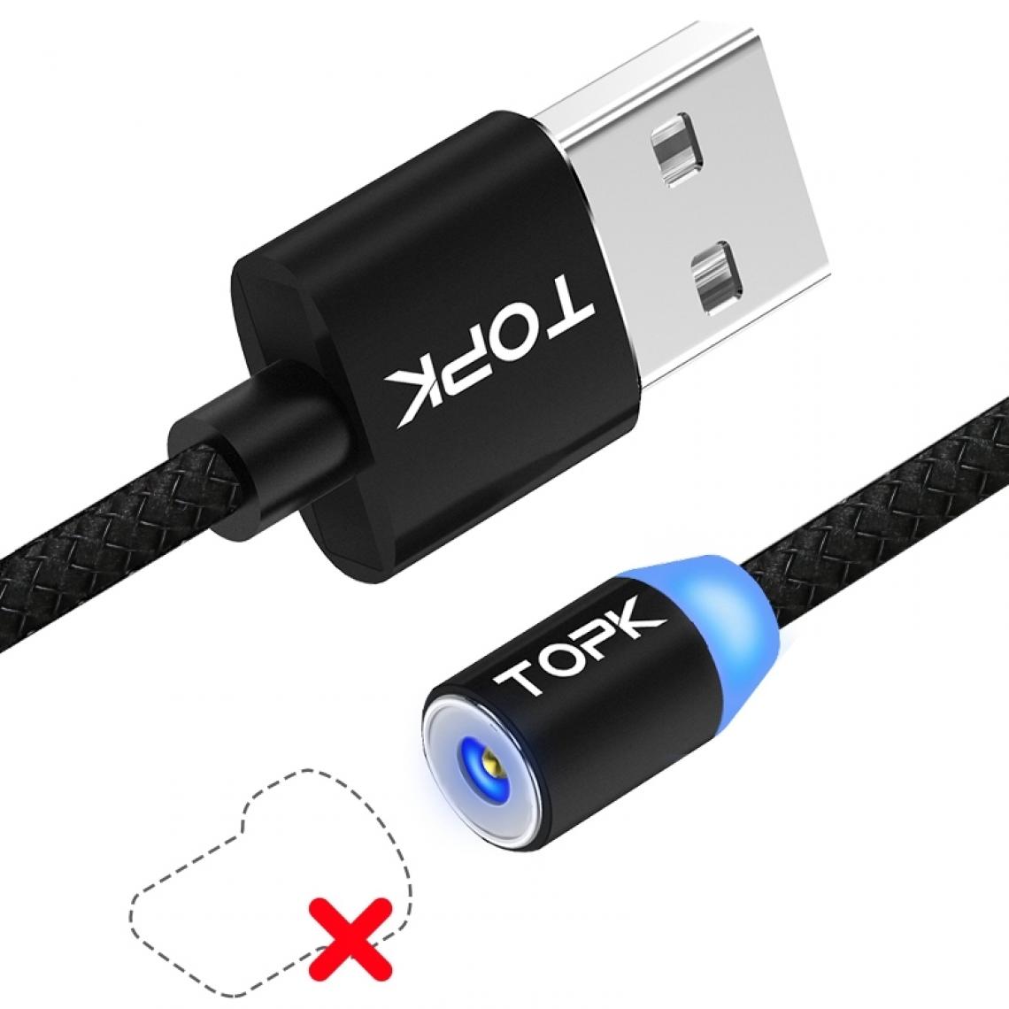 Wewoo - Câble de charge magnétique tressé avec maille tressée 2m de sortie USB1mavec indicateur LEDsans prise Noir - Chargeur secteur téléphone