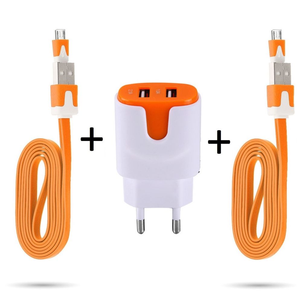 Shot - Pack pour SONY Xperia C4 Micro-USB (2 Cables Chargeur Noodle + Double Prise Couleur Secteur) Android - Chargeur secteur téléphone