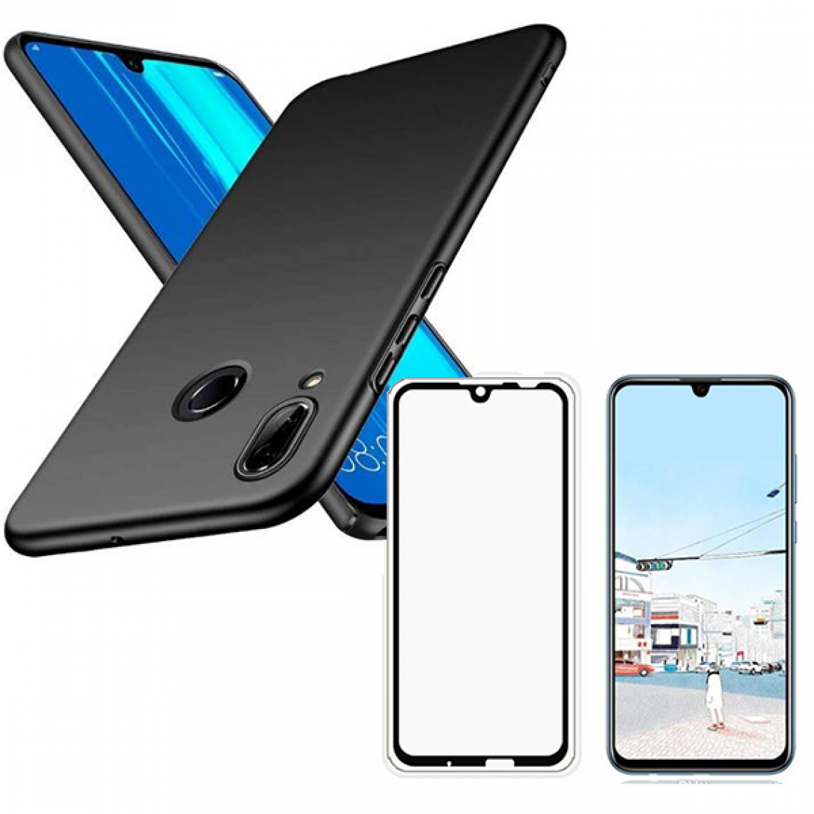Phonecare - Kit de Verre Trempé 5D Full Cover + Coque SlimShield - Huawei P Smart 2019 Noir - Coque, étui smartphone