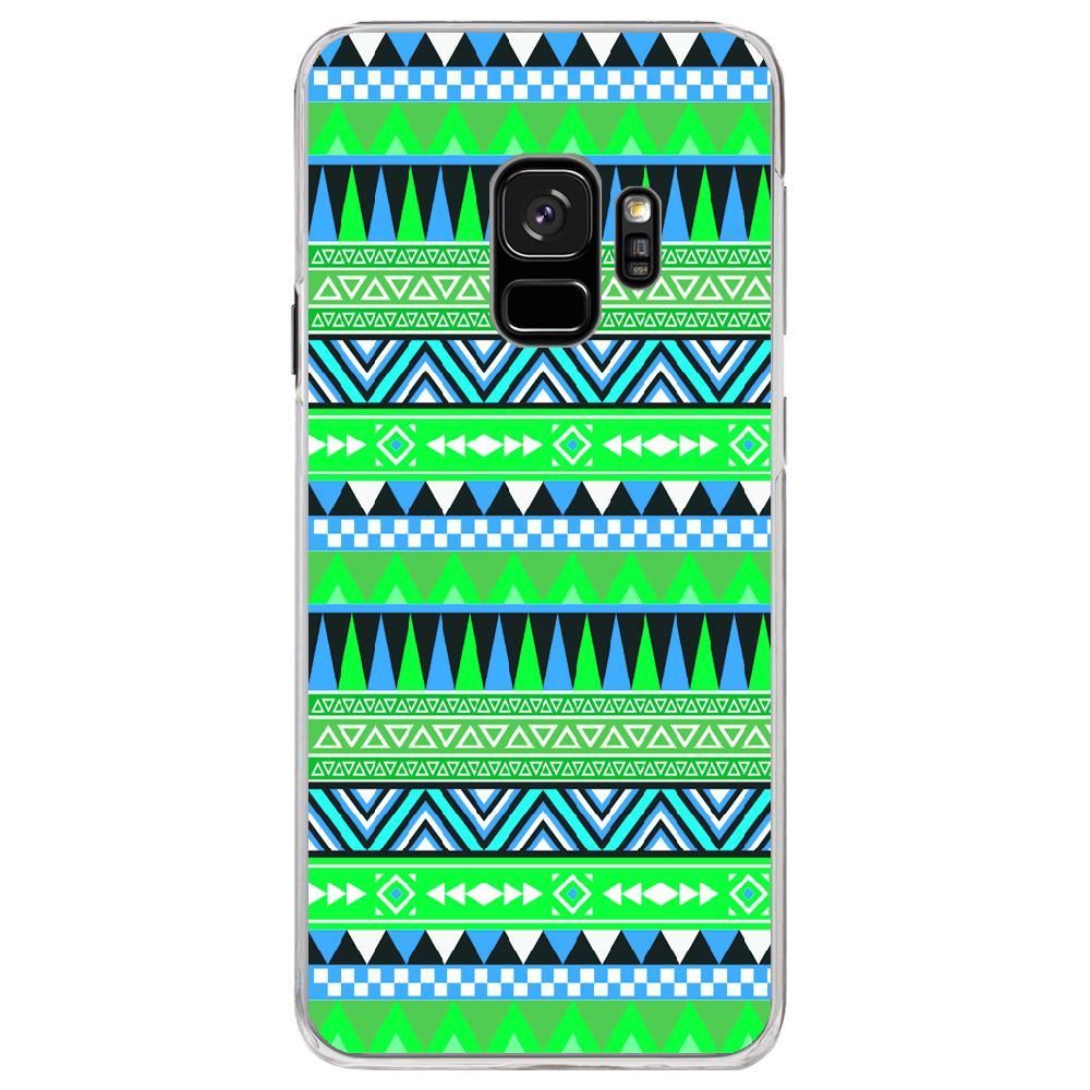 Kabiloo - Coque rigide transparente pour Samsung Galaxy S9 avec impression Motifs aztèque bleu et vert - Coque, étui smartphone