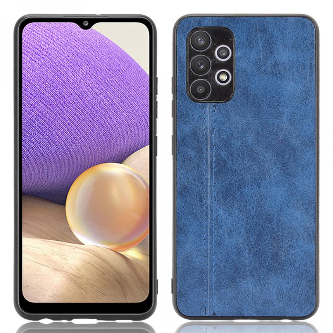 Other - Coque en TPU + PU Conception de ligne de couture bleu pour votre Samsung Galaxy A32 4G (EU Version) - Coque, étui smartphone