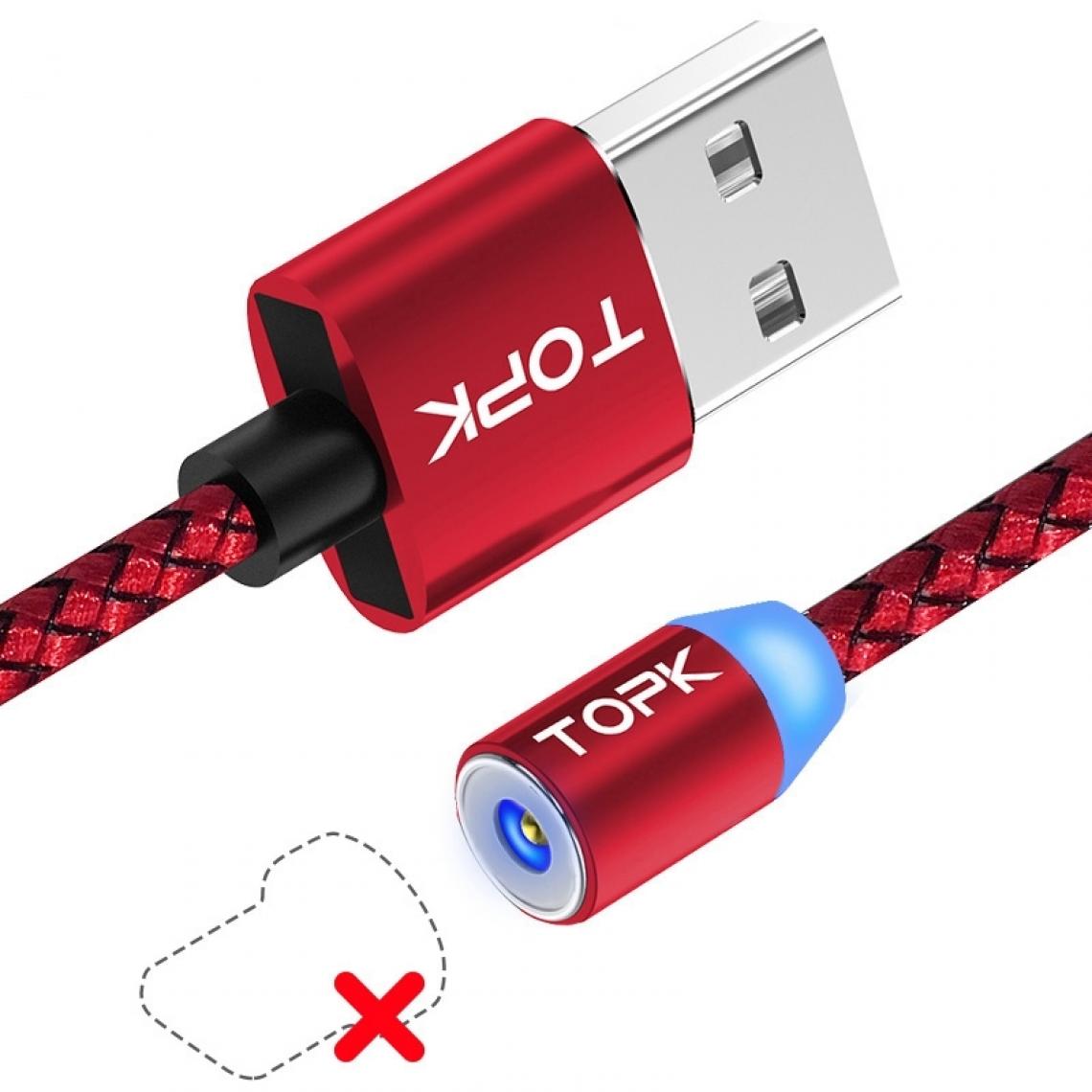Wewoo - Câble de charge magnétique tressé avec maille tressée USB 2.1m de sortie2 mavec témoinpas de fiche Rouge - Chargeur secteur téléphone