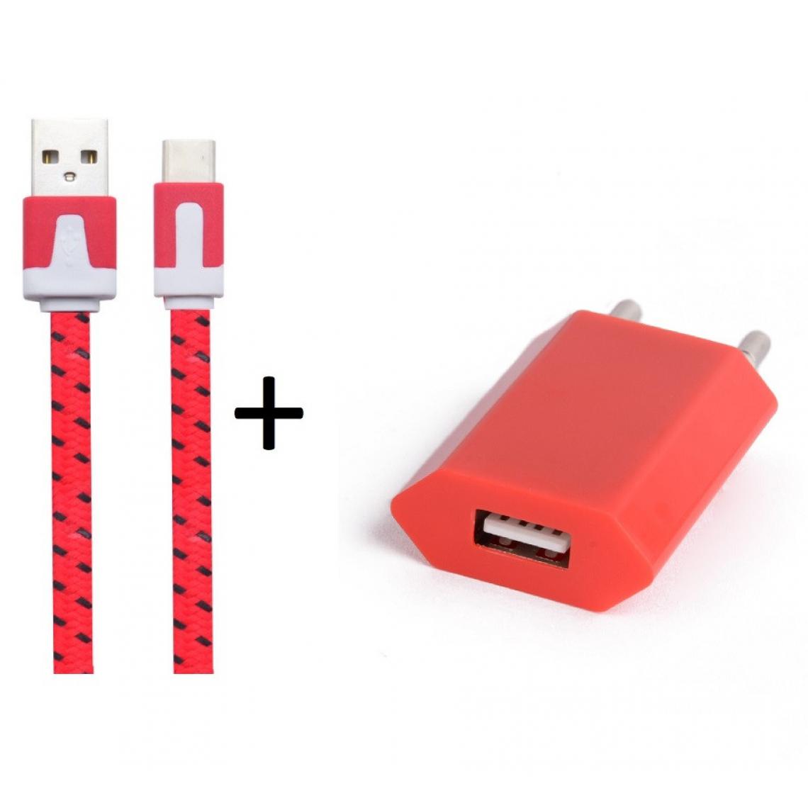 Shot - Pack Chargeur pour OPPO Reno Smartphone Type C (Cable Noodle 1m Chargeur + Prise Secteur USB) Murale Android (ROUGE) - Chargeur secteur téléphone