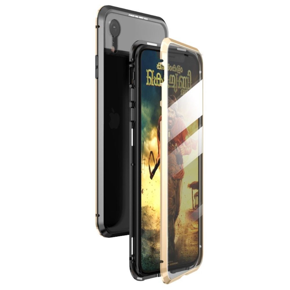 marque generique - Bumper en métal verre d'adsorption magnétique plein noir/or pour votre Apple iPhone XR 6.1 pouces - Coque, étui smartphone