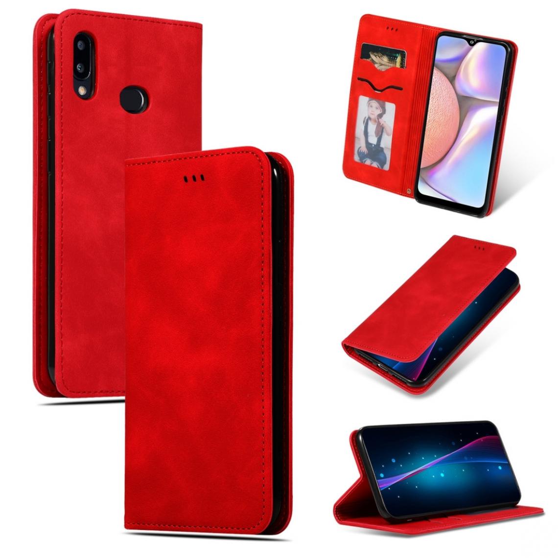 Wewoo - Housse Coque Etui en cuir avec rabat horizontal magnétique pour Galaxy A10S Retro Skin Feel Business rouge - Coque, étui smartphone