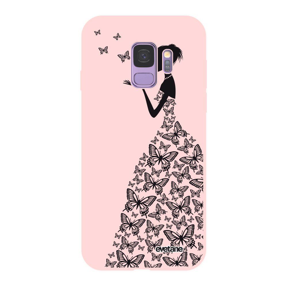 Evetane - Coque Samsung Galaxy S9 Silicone Liquide Douce rose Silhouette Papillons Ecriture Tendance et Design Evetane - Coque, étui smartphone