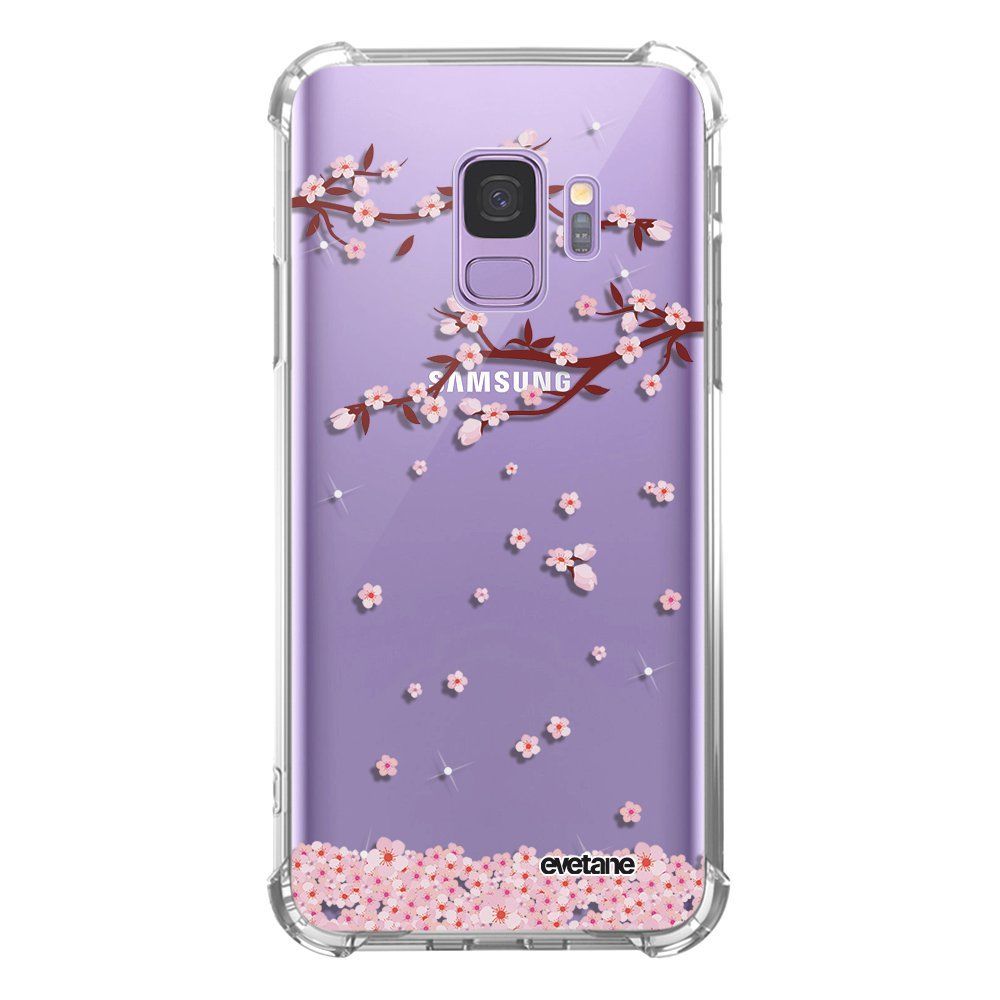Evetane - Coque Samsung Galaxy S9 anti-choc souple avec angles renforcés transparente Chute De Fleurs Evetane - Coque, étui smartphone