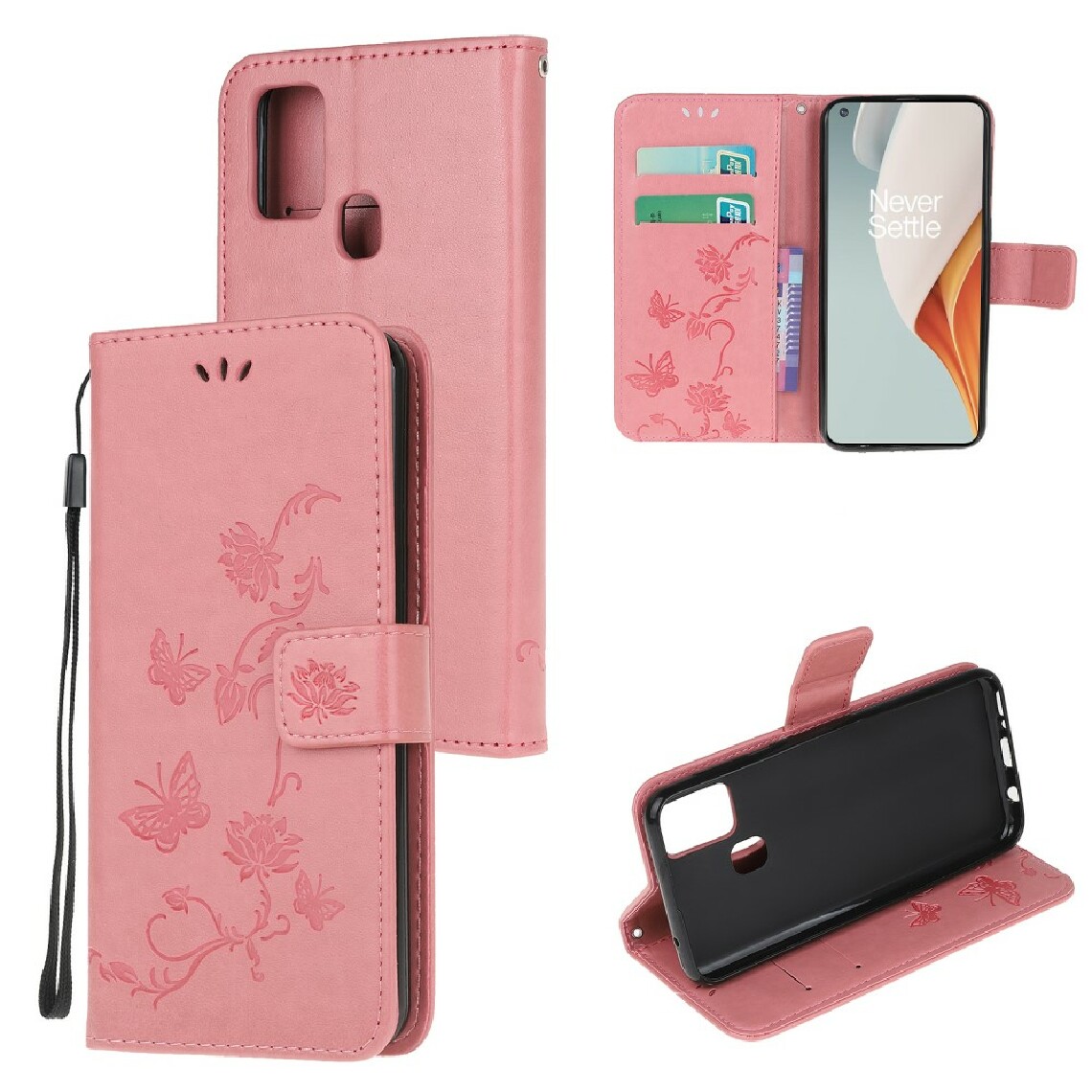 Other - Etui en PU imprimer des fleurs de papillons avec support rose pour votre OnePlus Nord N100 - Coque, étui smartphone