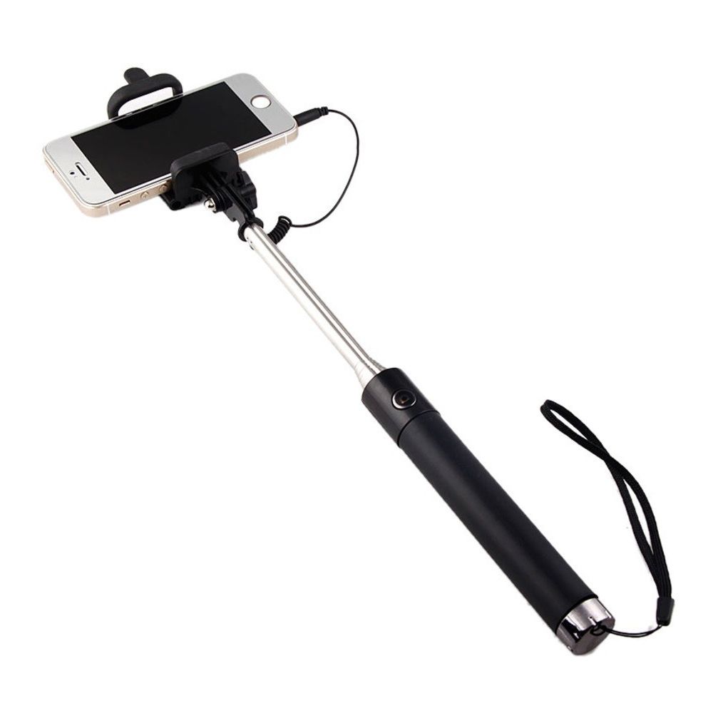 Shot - Selfie Stick Metal pour HUAWEI Mate 10 lite Smartphone Perche Android IOS Reglable Bouton Photo Cable Jack Noir - Autres accessoires smartphone