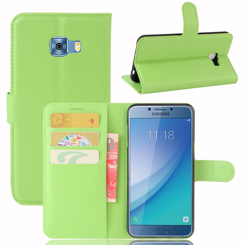 marque generique - Etui coque en cuir Folio anti-choc pour Samsung Galaxy C5 Pro - Vert - Autres accessoires smartphone