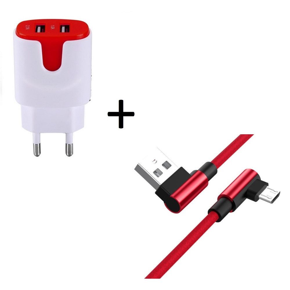 Shot - Pack pour MOTOROLA Moto G3 Smartphone Micro USB (Cable 90 degres Fast Charge + Double Prise Secteur Couleur) - Chargeur secteur téléphone