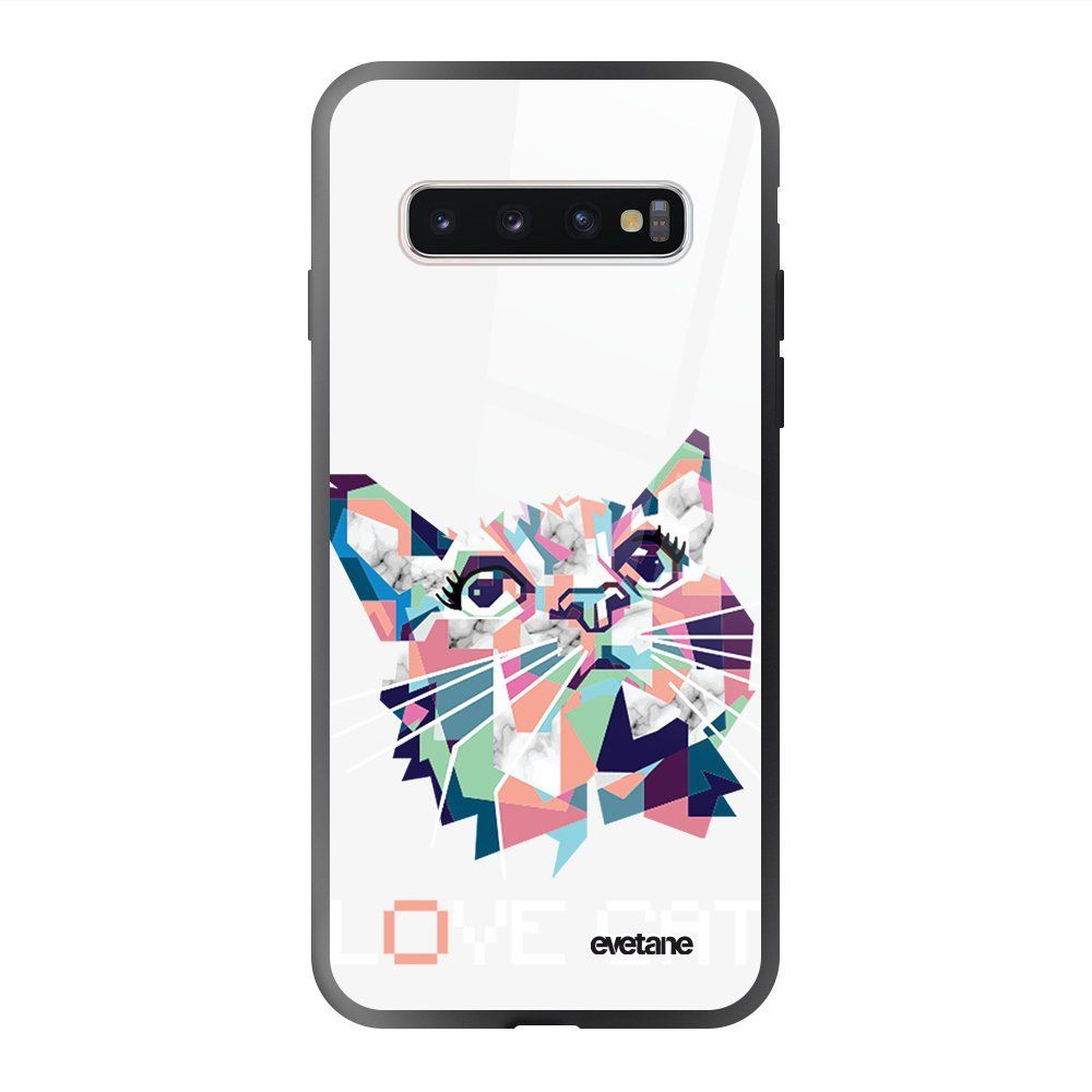 Evetane - Coque en verre trempé Samsung Galaxy S10 Plus Cat pixels Ecriture Tendance et Design Evetane. - Coque, étui smartphone