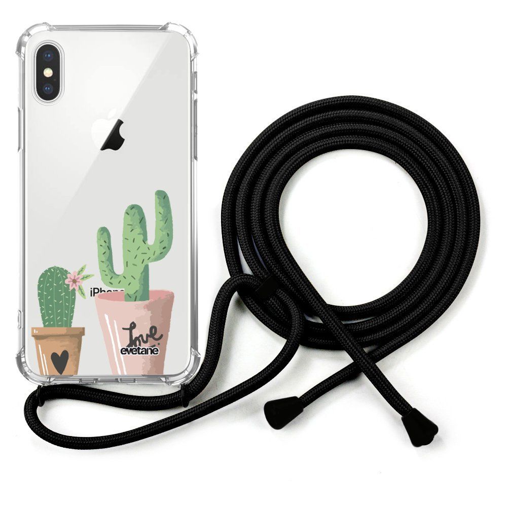 Evetane - Coque cordon iPhone X/ Xs cordon noir Dessin Cactus Love Evetane. - Coque, étui smartphone
