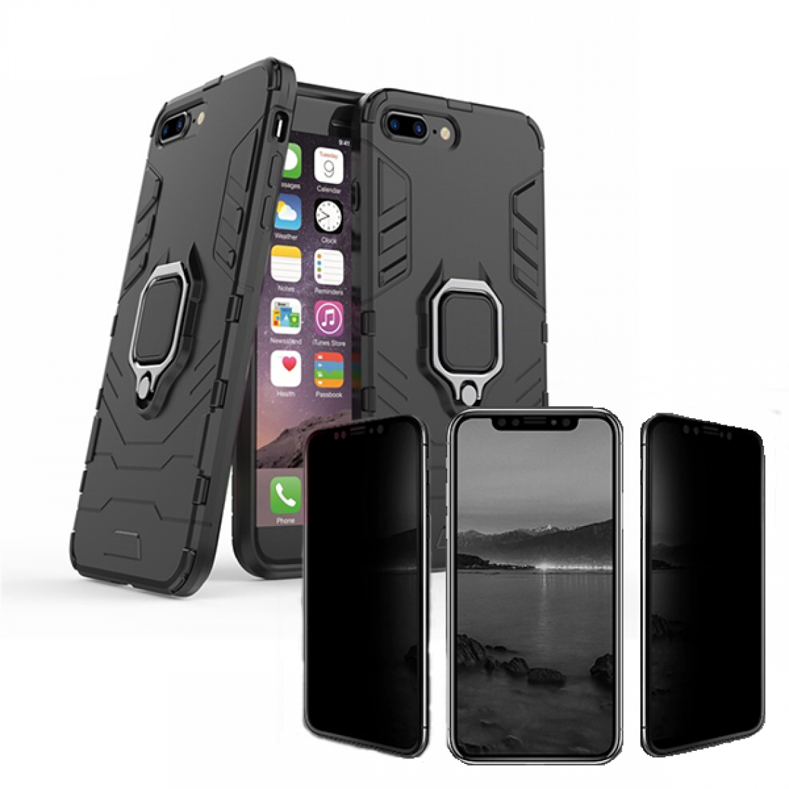 Phonecare - Kit de Verre Trempé 5D Anti-Spy / Intimité + Coque 3X1 Military Defender - Iphone 7 Plus / 8 Plus - Coque, étui smartphone