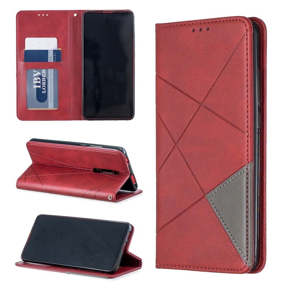 marque generique - Etui en PU motif géométrique avec porte-carte rouge pour votre Xiaomi Redmi K20 Pro/K20/Mi 9T/Mi 9T Pro - Coque, étui smartphone