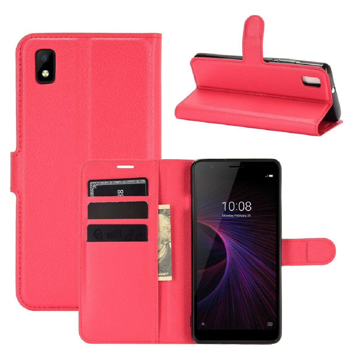 Other - Etui en PU texture de litchi avec support rouge pour votre ZTE Blade L210 - Coque, étui smartphone