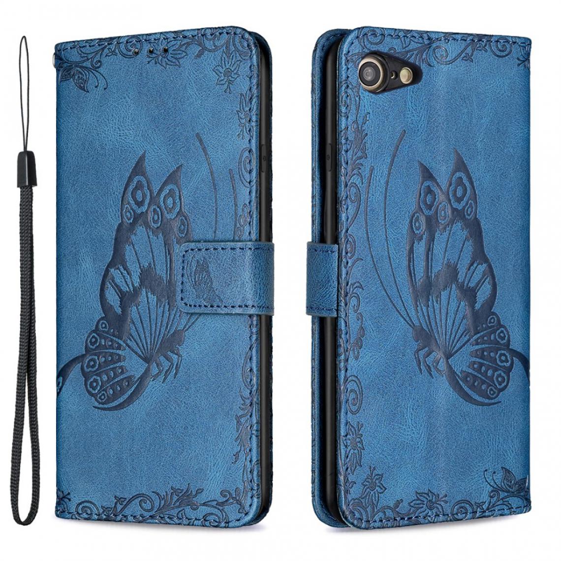 Other - Etui en PU Empreinte Papillon Fleur avec support bleu pour votre Apple iPhone SE (2nd Generation)/8/7 - Coque, étui smartphone