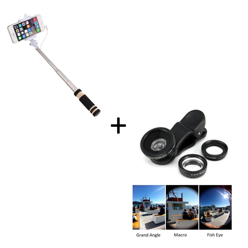 Shot - Pack Photo pour SONY Xperia XZ3 Smartphone (Mini Selfie Stick + Objectif Pince 3 en 1) Android IOS Bouton - Chargeur secteur téléphone
