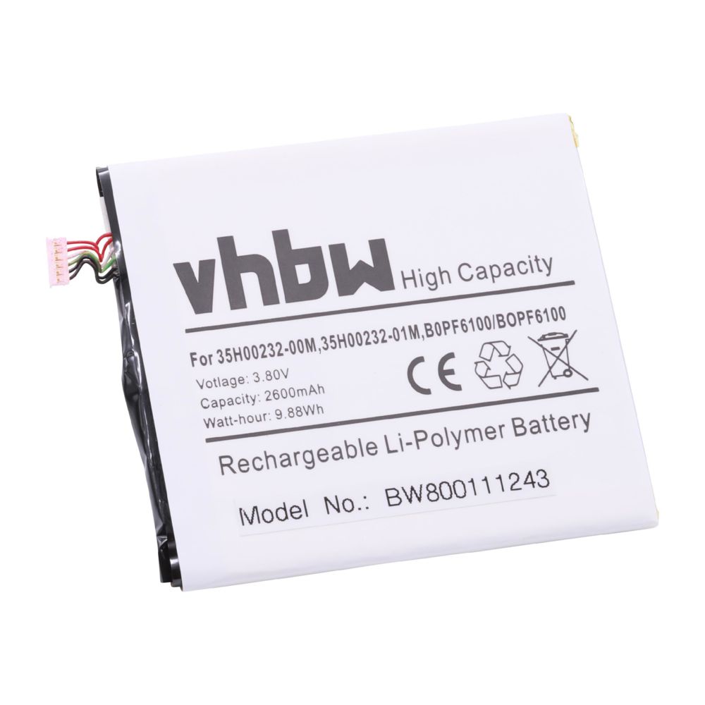 Vhbw - vhbw Li-Polymer Batterie 2600mAh (3.8V) pour téléphone portable Smartphone HTC Desire 820, 820G, 820q, 820s, 820T, 820u, 826 comme BOPF6100. - Batterie téléphone