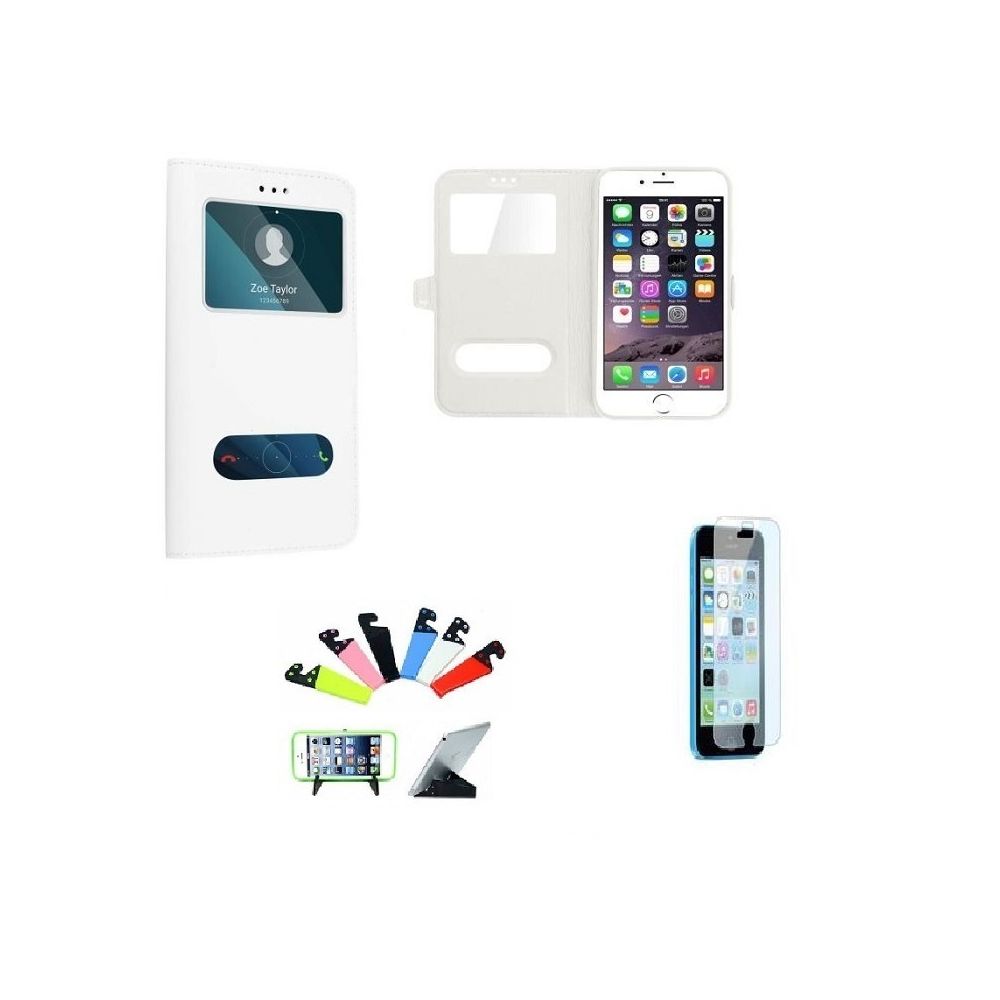 marque generique - Coque Blanc Iphone 5C - Film Verre HD, Support Table - Coque, étui smartphone