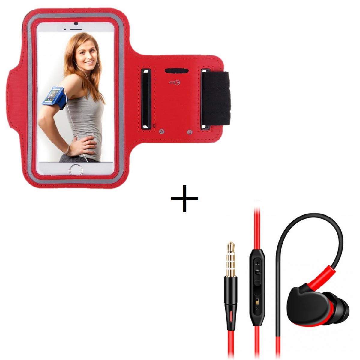 Shot - Pack Sport pour SAMSUNG Galaxy Fold Smartphone (Brassard de Sport + Ecouteurs Sport INTRA-AURICULAIRE avec Micro) Courir T8 (ROUGE) - Coque, étui smartphone