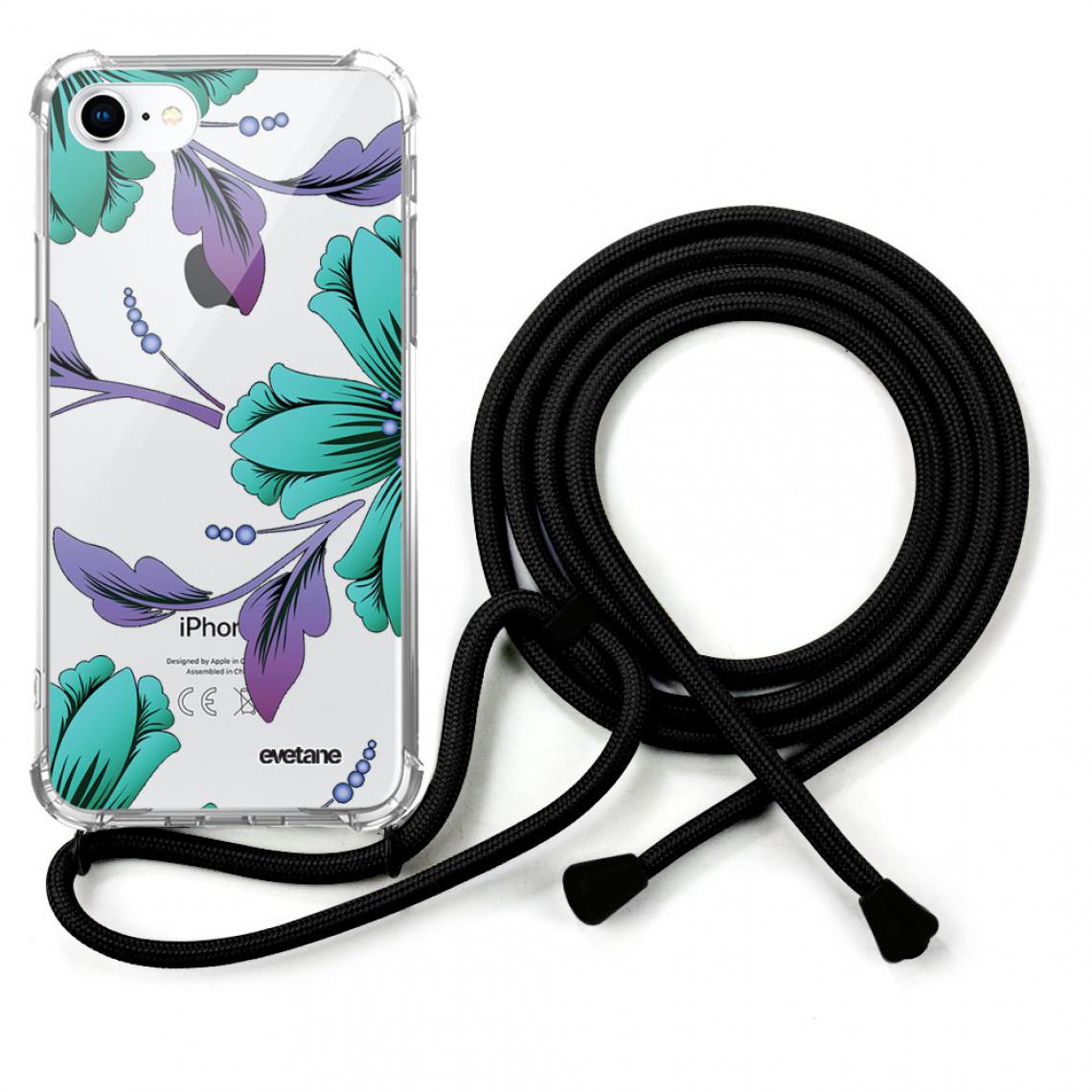 Evetane - Coque iPhone 7/8/ iPhone SE 2020 coque avec cordon transparente Lys Bleues et violettes - Coque, étui smartphone