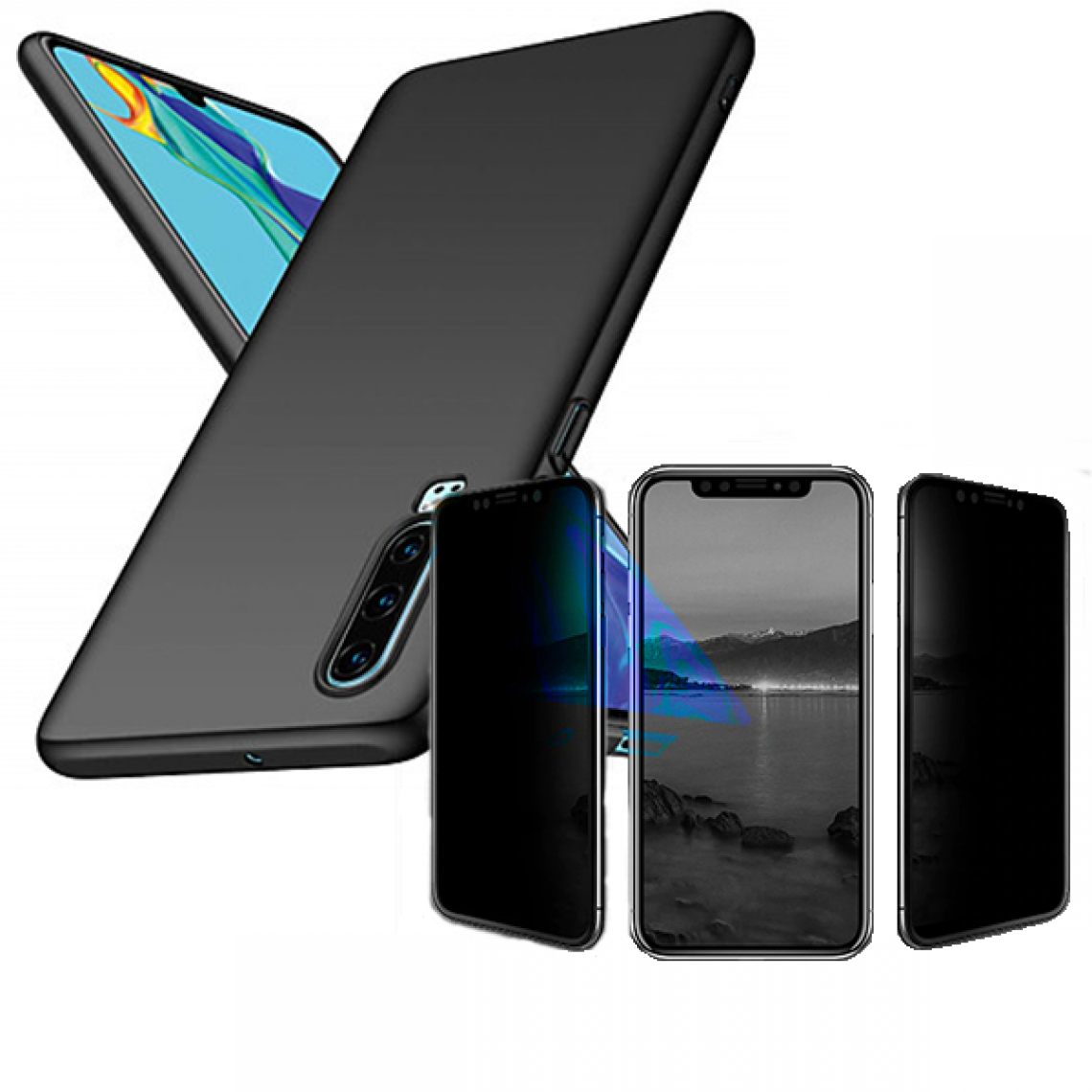 Phonecare - Kit de Verre Trempé 5D Anti-Spy / Intimité + Coque SlimShield - Huawei P30 Lite - Noir - Coque, étui smartphone