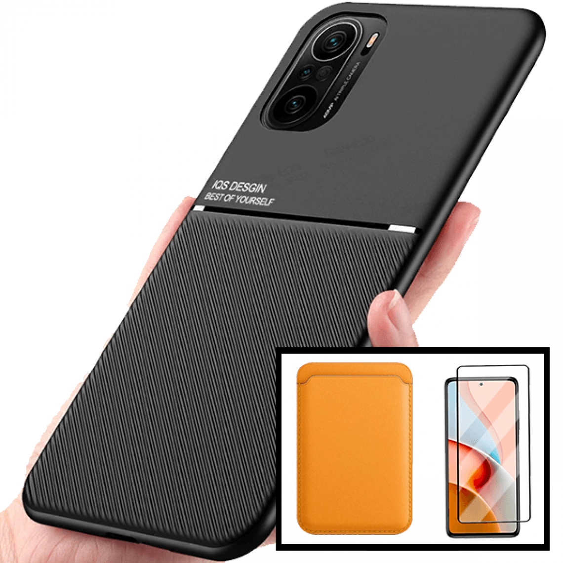 Phonecare - Kit Coque Magnétique Lux + Portefeuille Magnetique Orange + 5D Full Coque pour Xiaomi Redmi K40 Pro+ - Coque, étui smartphone