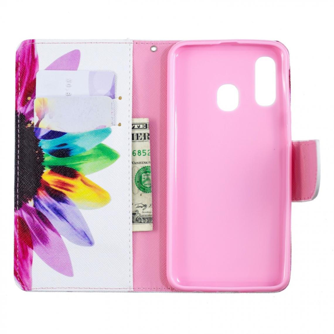 Wewoo - Housse Coque Étui en cuir à rabat horizontal à motif coloré pour Samsung Galaxy A40avec porte-cartes et porte-cartesavec portefeuille Tournesol - Coque, étui smartphone