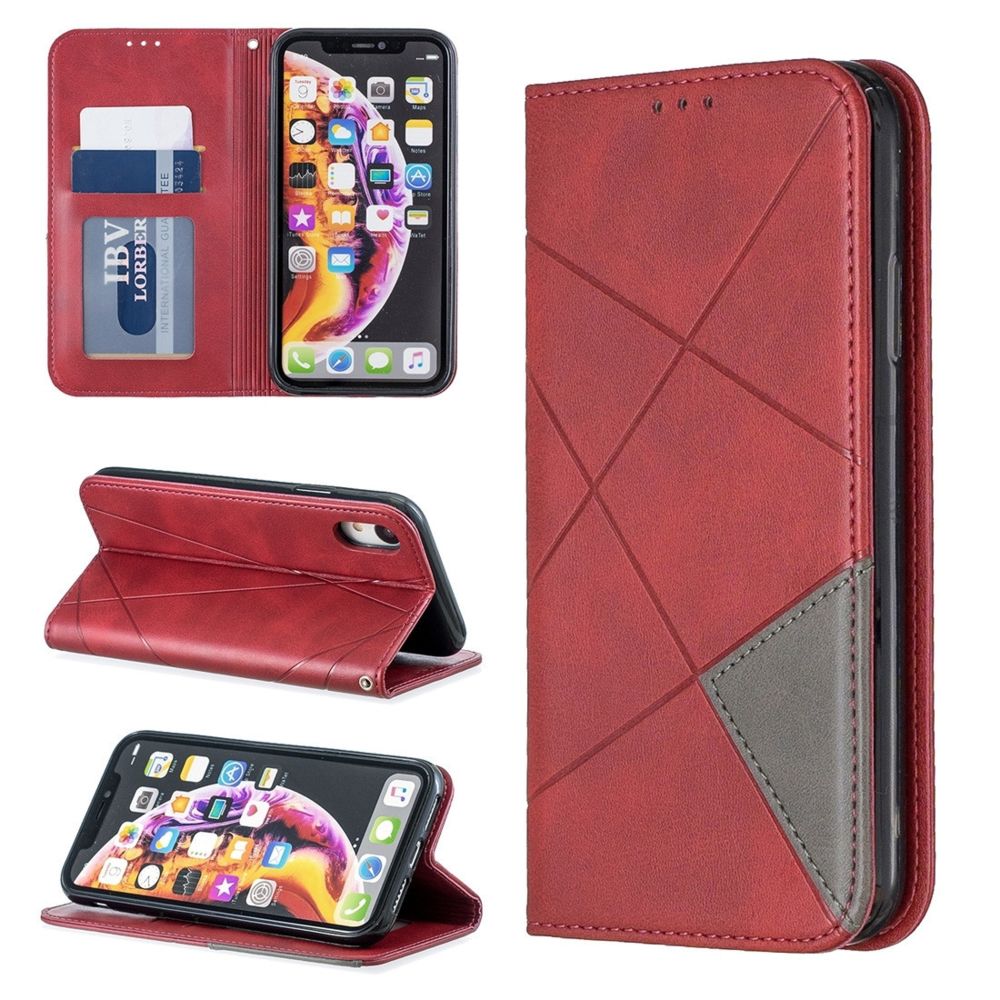 Wewoo - Housse Coque Etui en cuir magnétique à rabat horizontal avec texture et losanges porte-cartes et portefeuille pour iPhone XR rouge - Coque, étui smartphone
