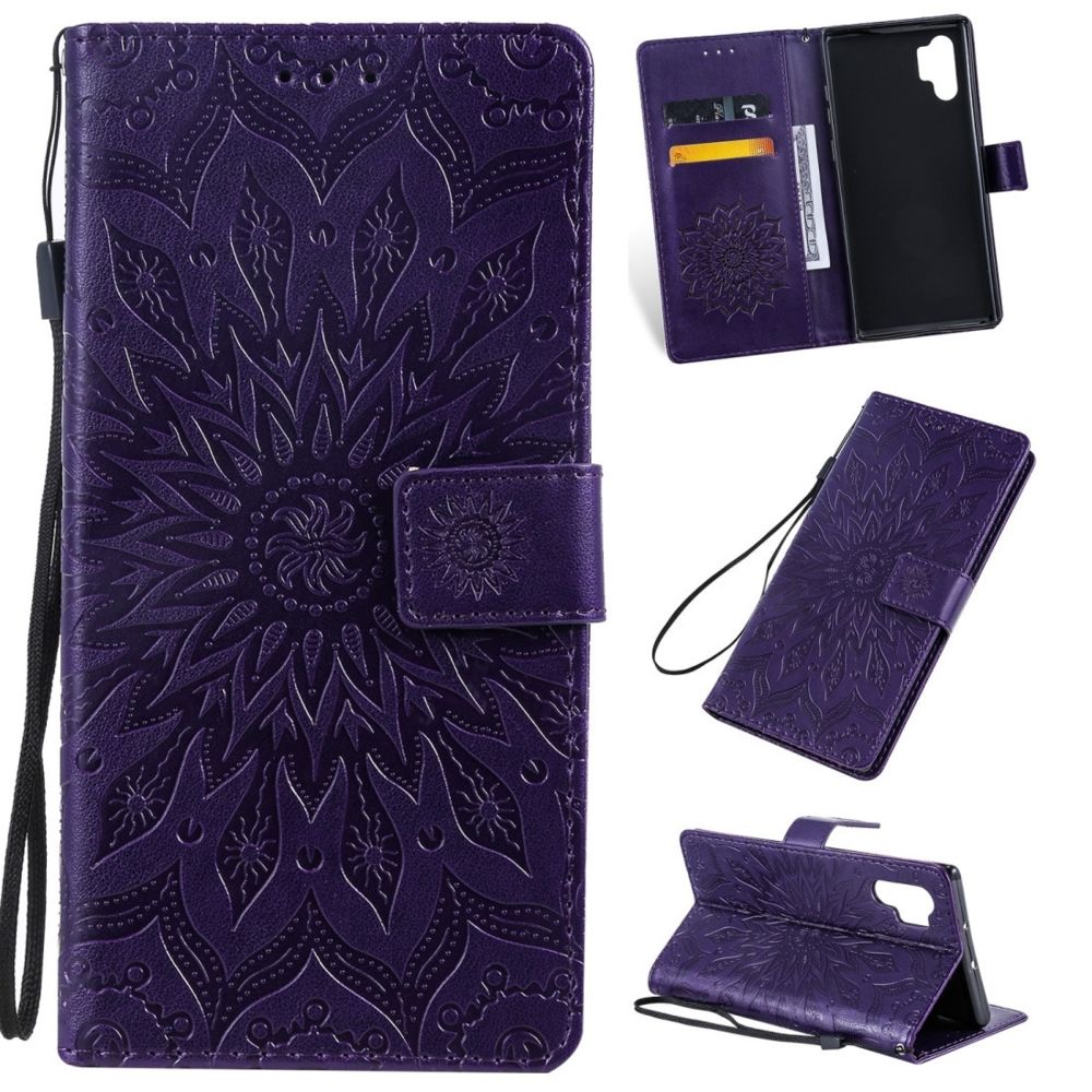 Wewoo - Housse Étui Coque en cuir PU avec empreinte horizontale à Motif tournesol pour Galaxy Note 10+ / Note 10 Proavec porte-cartes et porte-cartesainsi que porte-monnaie et lanière violet - Coque, étui smartphone
